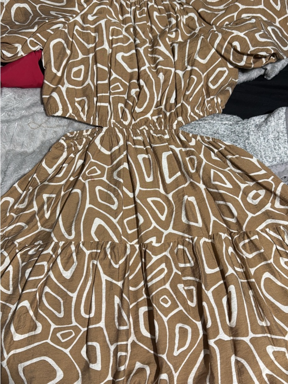 Brown and White Patterned Women’s Dress - small
